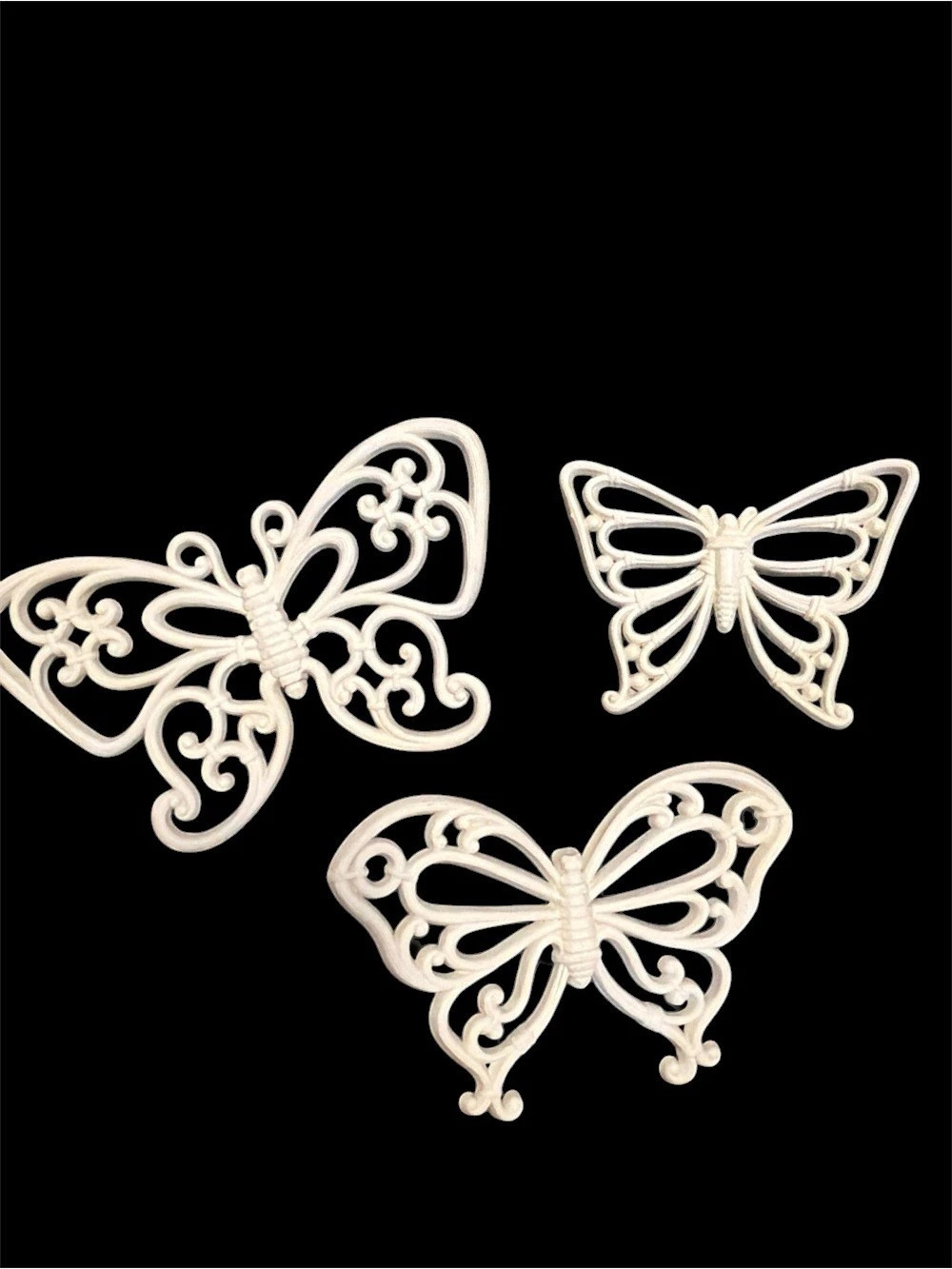 Vintage 1970s White Homco Plastic Butterfly Wall Decor Pieces Set of 3 MCM USA